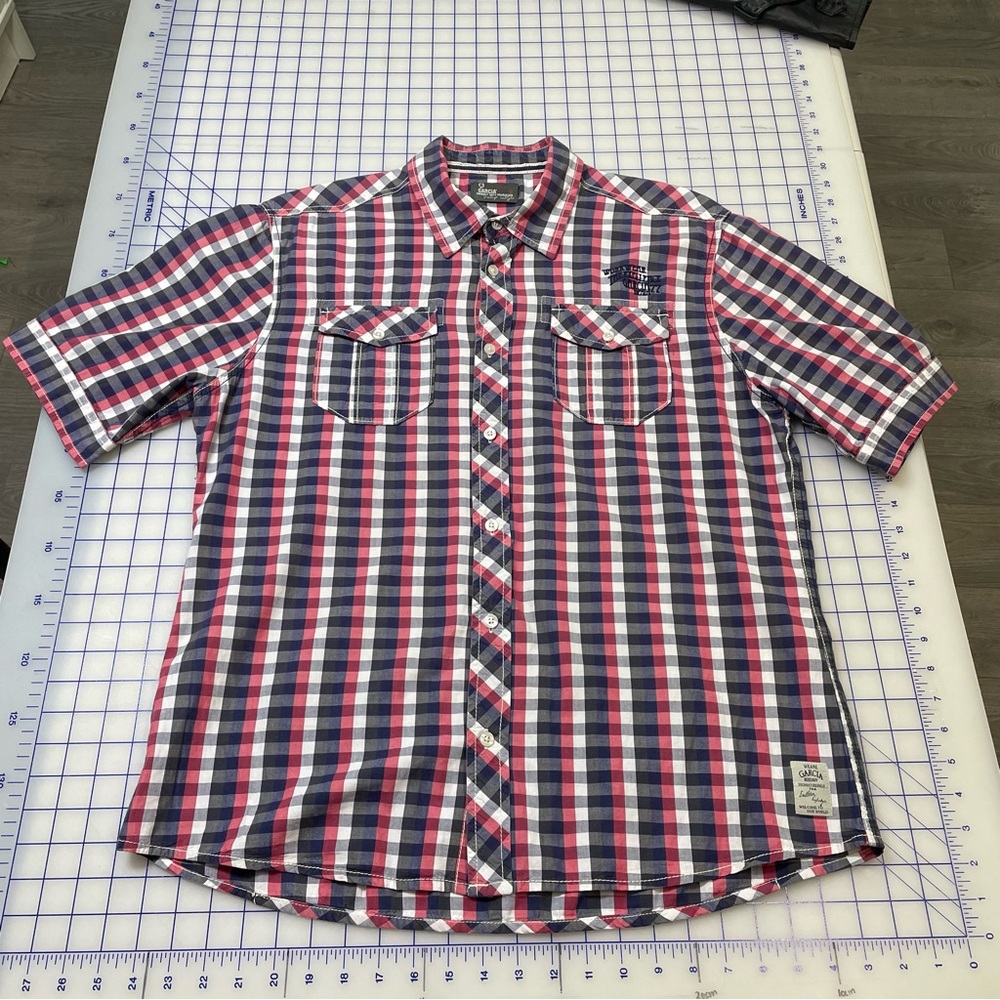 Men's Short-Sleeve‎ Plaid Button-Down Shirt - Navy/Red/White